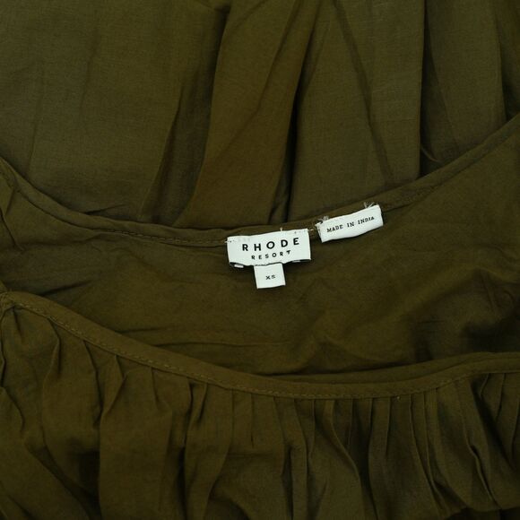 Rhode Resort Lea Pleated Solid Midi Dress Ruffle Tiered Cotton Green XS 283982 - Picture 5 of 7